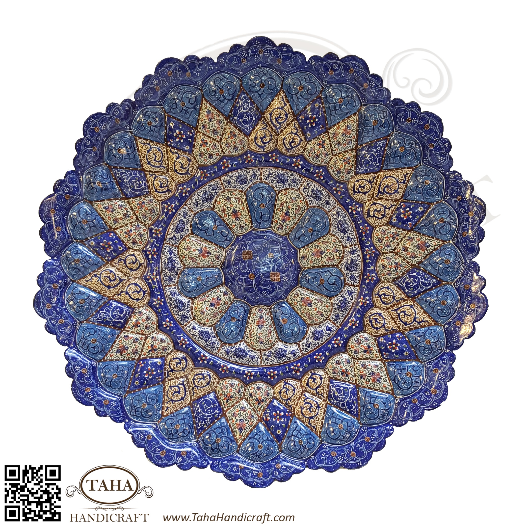 Persian Handmade enameled Wall Hanging plate on copper Eslimi design